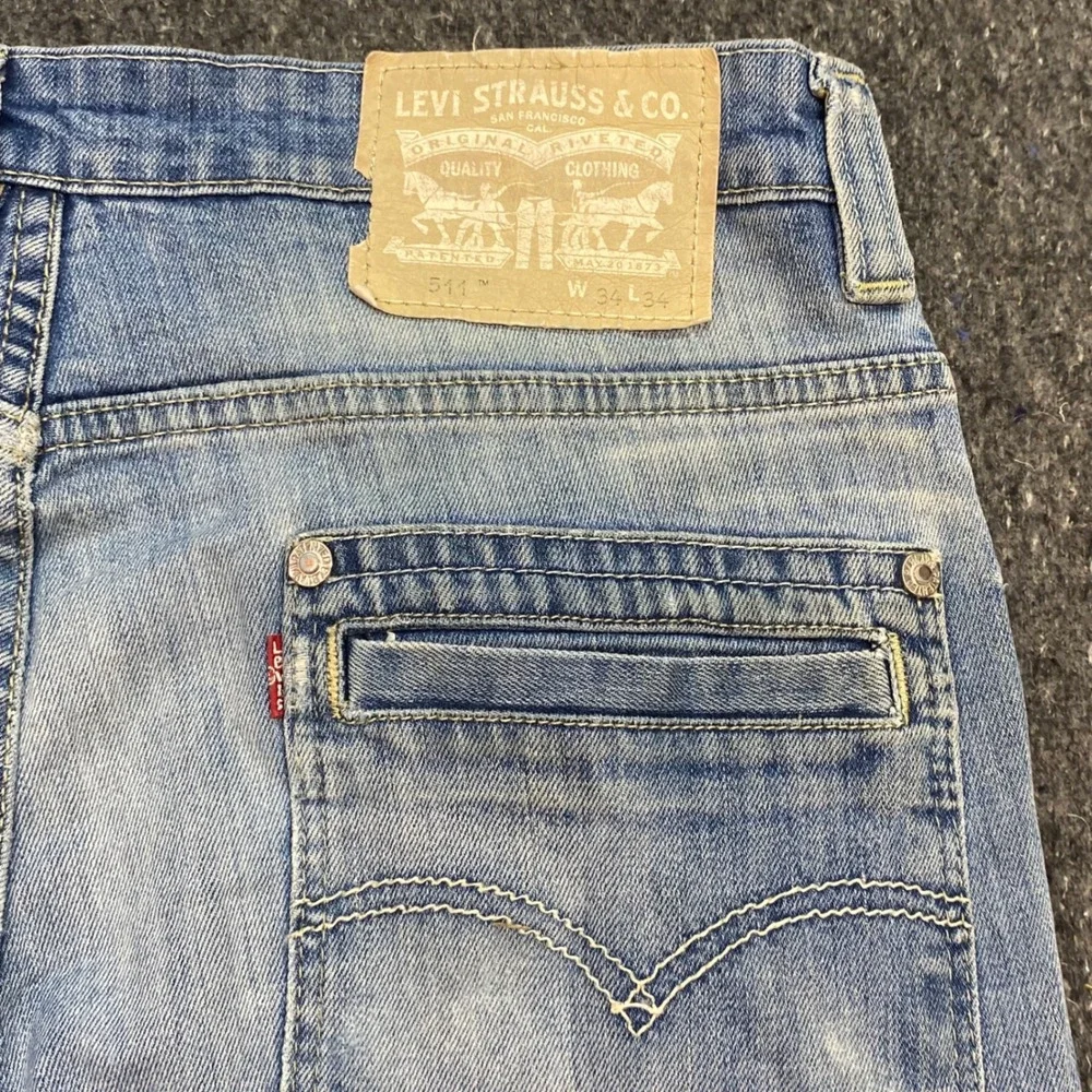 Levi Strauss Slim Straight Jeans Sz 34 Mens Blue Y2K Skater Side Seam Detail